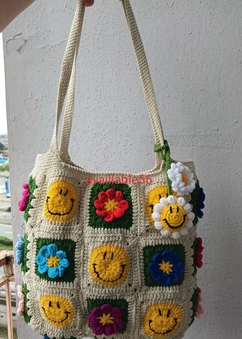 Çiçekli Örgü Bohem Kadın Çantası - Görsel 7