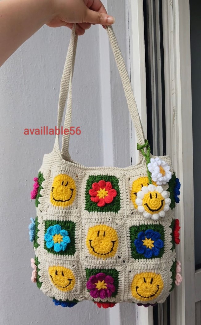 Çiçekli Örgü Bohem Kadın Çantası - Görsel 5