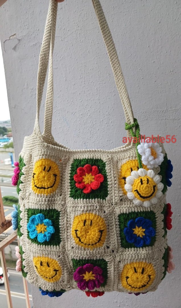 Çiçekli Örgü Bohem Kadın Çantası - Görsel 3