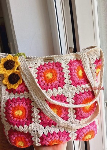 Çiçek Desenli Renkli Örgü Bohem Çanta - Görsel 4