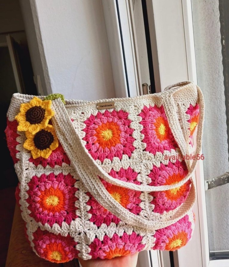 Çiçek Desenli Renkli Örgü Bohem Çanta - Görsel 4