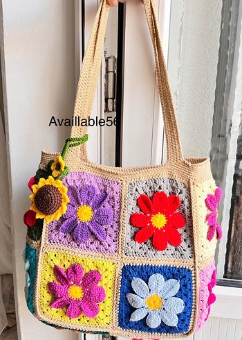 Renkli Çiçek Desenli Örgü Bohem Kadın Çanta - Görsel 3