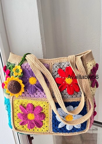 Renkli Çiçek Desenli Örgü Bohem Kadın Çanta - Görsel 4