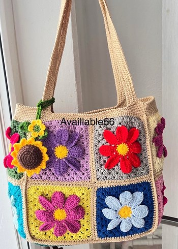 Renkli Çiçek Desenli Örgü Bohem Kadın Çanta - Görsel 5