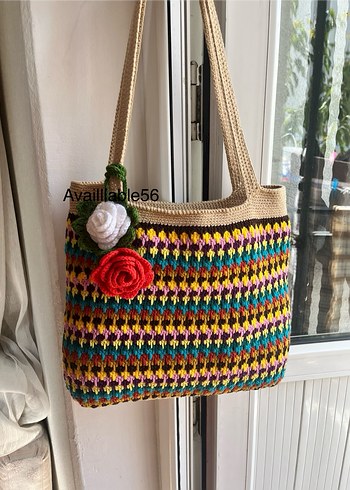 Renkli Örgü Bohem Kadın Çanta - Görsel 4