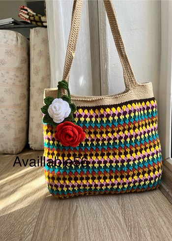 Renkli Örgü Bohem Kadın Çanta - Görsel 5