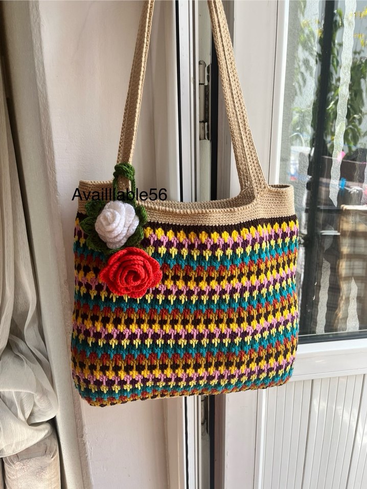 Renkli Örgü Bohem Kadın Çanta - Görsel 4