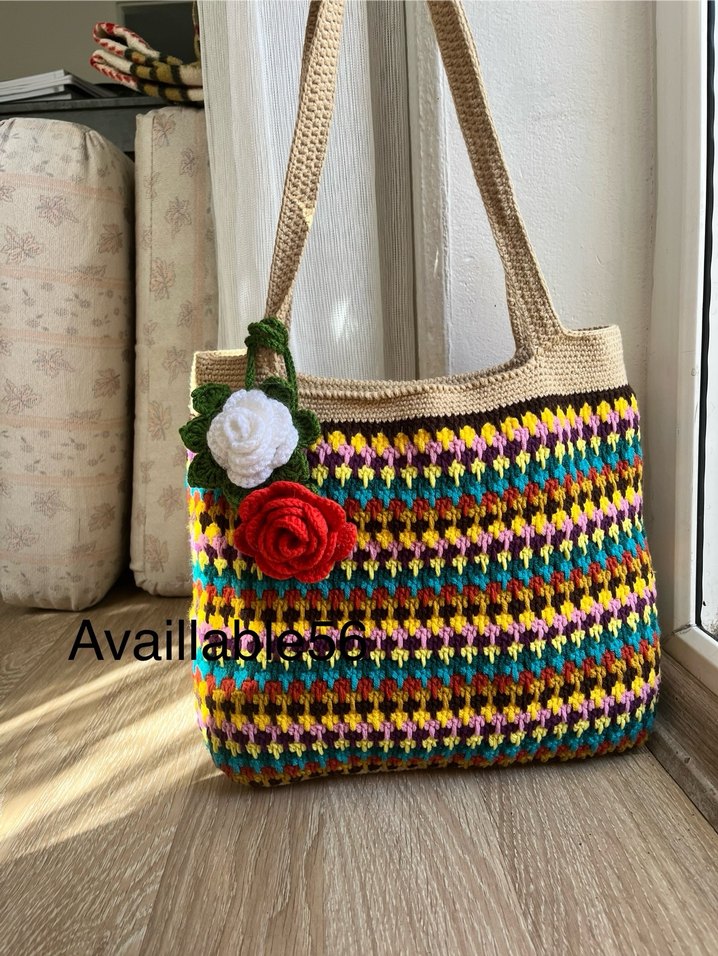 Renkli Örgü Bohem Kadın Çanta - Görsel 5