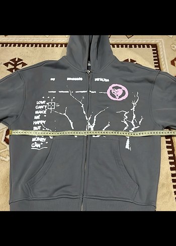 Kadın Gri Baskılı Fermuarlı Sweatshirt - Görsel 2