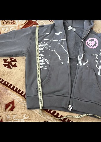 Kadın Gri Baskılı Fermuarlı Sweatshirt - Görsel 5