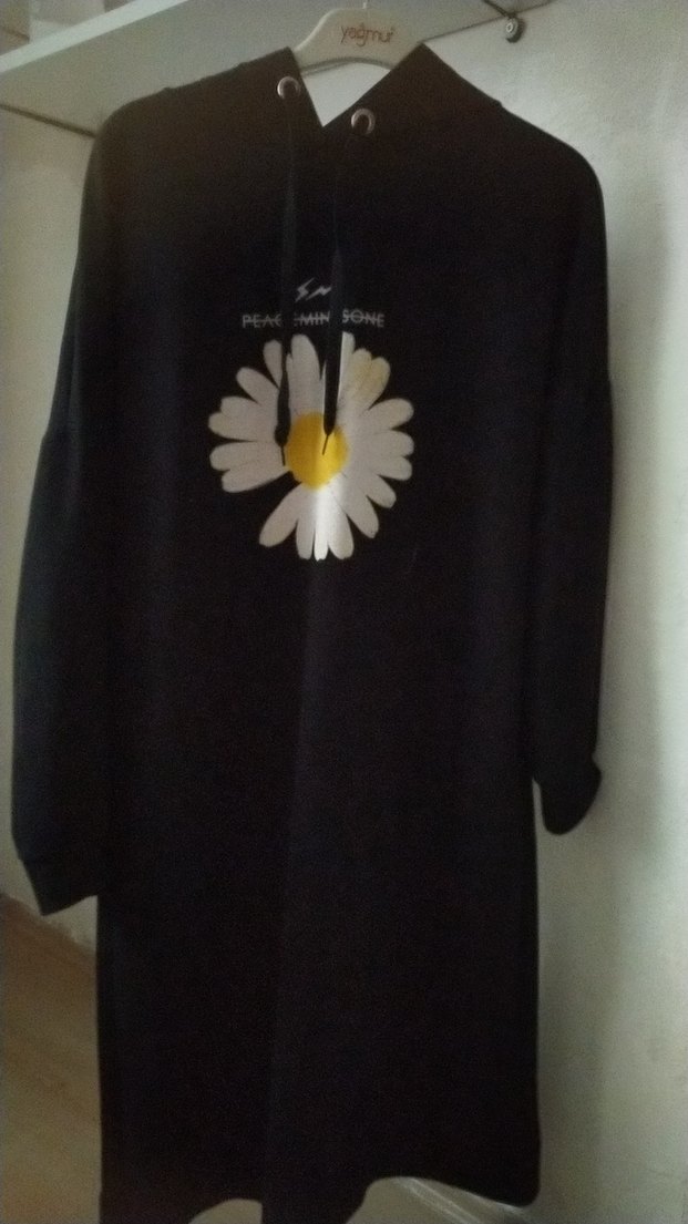 Siyah Çiçek Baskılı Uzun Kadın Elbisesi - Görsel 2