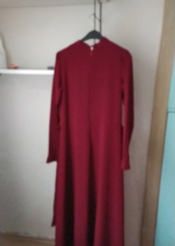 Bordo Uzun Kollu Salaş Uzun Elbise - Görsel 3