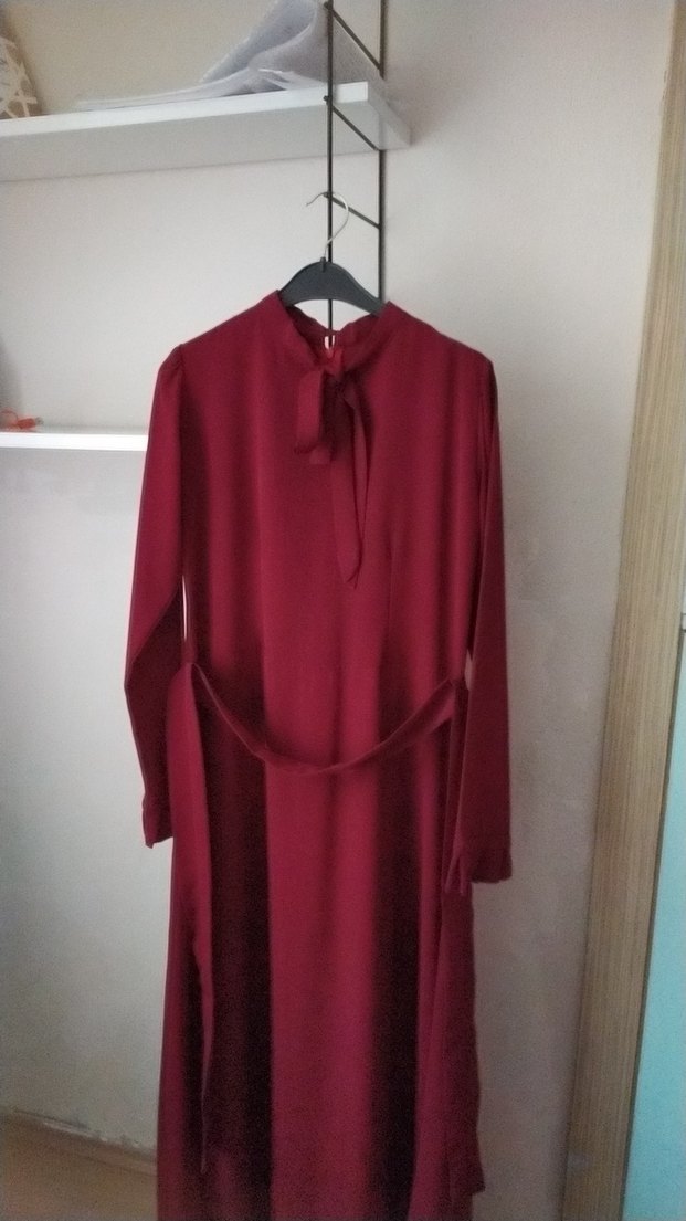 Bordo Uzun Kollu Salaş Uzun Elbise - Görsel 2