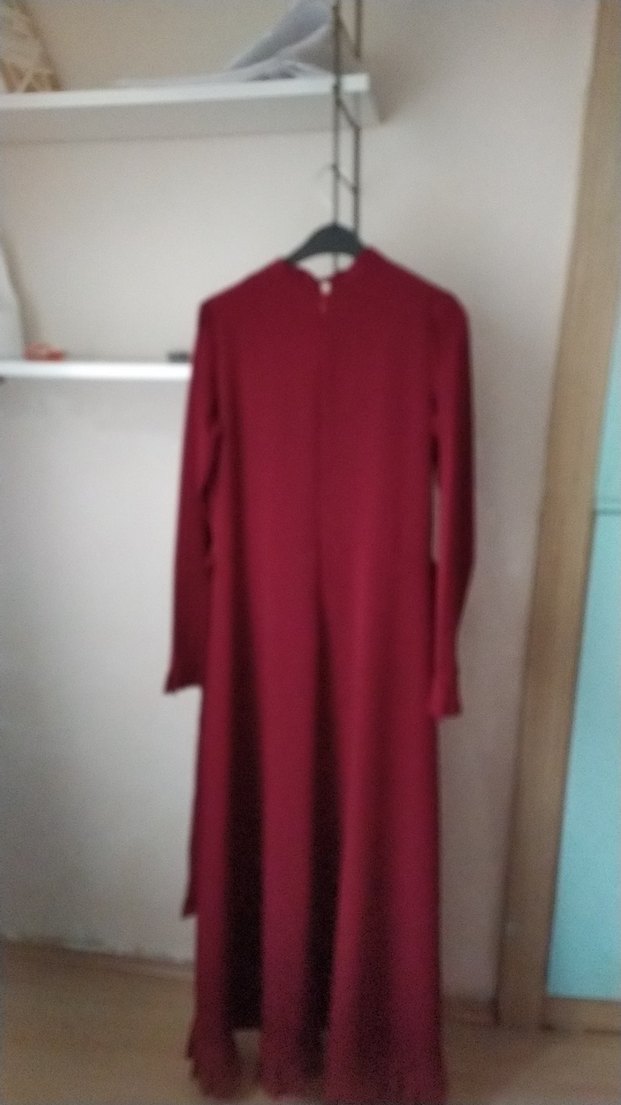 Bordo Uzun Kollu Salaş Uzun Elbise - Görsel 3