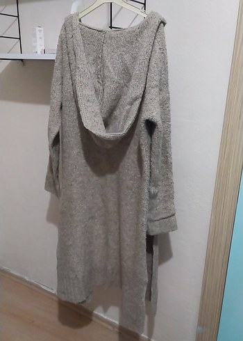 Uzun Gri Örgü Kadın Hırka - Görsel 3