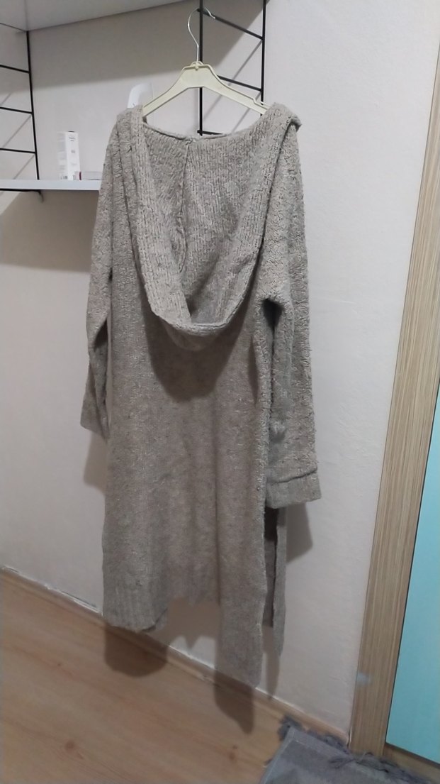 Uzun Gri Örgü Kadın Hırka - Görsel 3