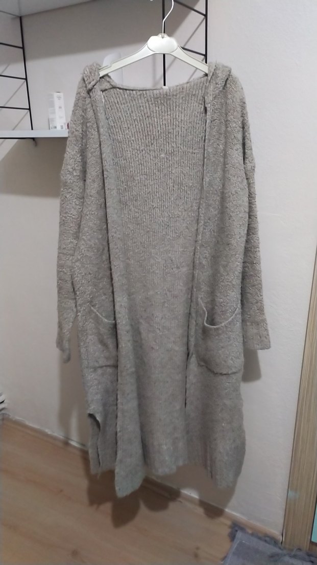 Uzun Gri Örgü Kadın Hırka - Görsel 2