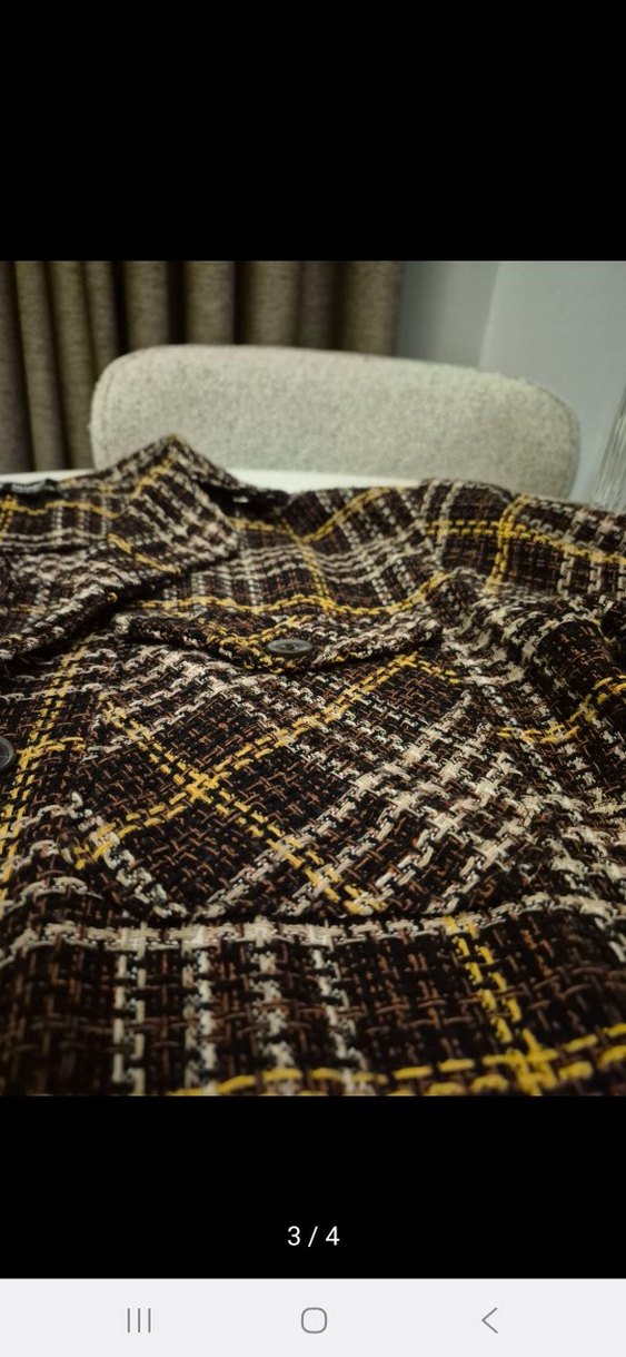 Düğmeli Kahverengi Ekose Kısa Yün Gömlek - Görsel 2