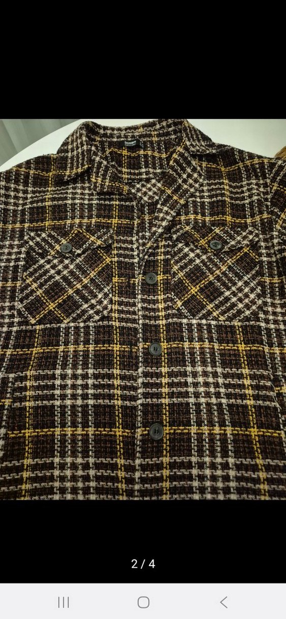 Düğmeli Kahverengi Ekose Kısa Yün Gömlek - Görsel 3