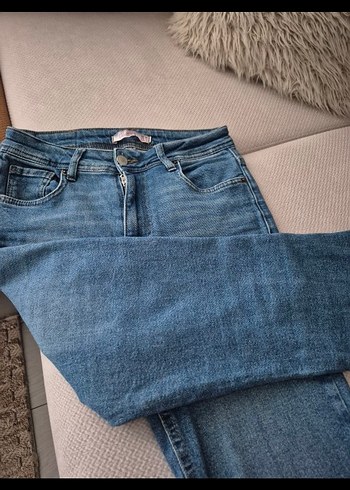 Düğmeli Mavi Kadın Denim Pantolon - Görsel 2