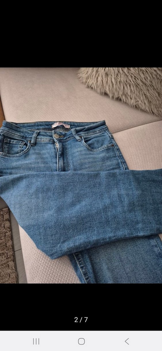 Düğmeli Mavi Kadın Denim Pantolon - Görsel 2