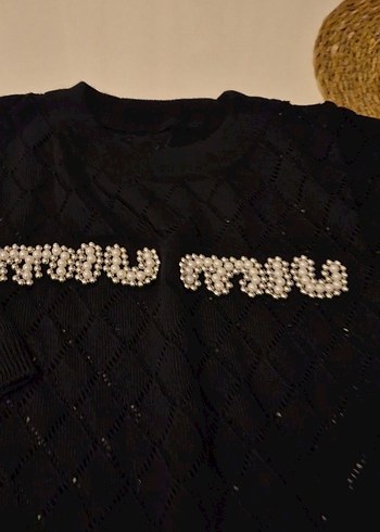 Siyah Nakışlı Mini Örgü Kadın Kazak - Görsel 2