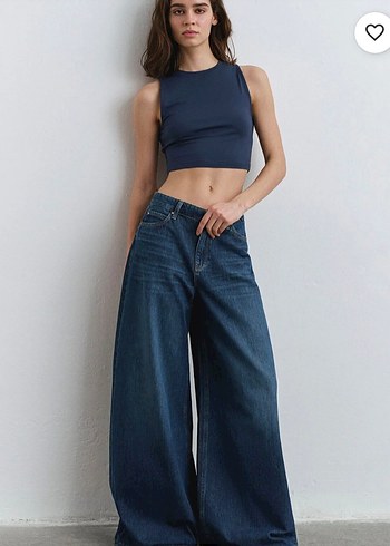 Kadın Lacivert Geniş Kesim Midi Kot Pantolon sıfır ürün - Görsel 11