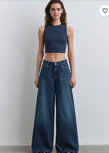 Kadın Lacivert Geniş Kesim Midi Kot Pantolon sıfır ürün - Görsel 10