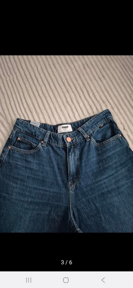 Kadın Lacivert Geniş Kesim Midi Kot Pantolon sıfır ürün - Görsel 3