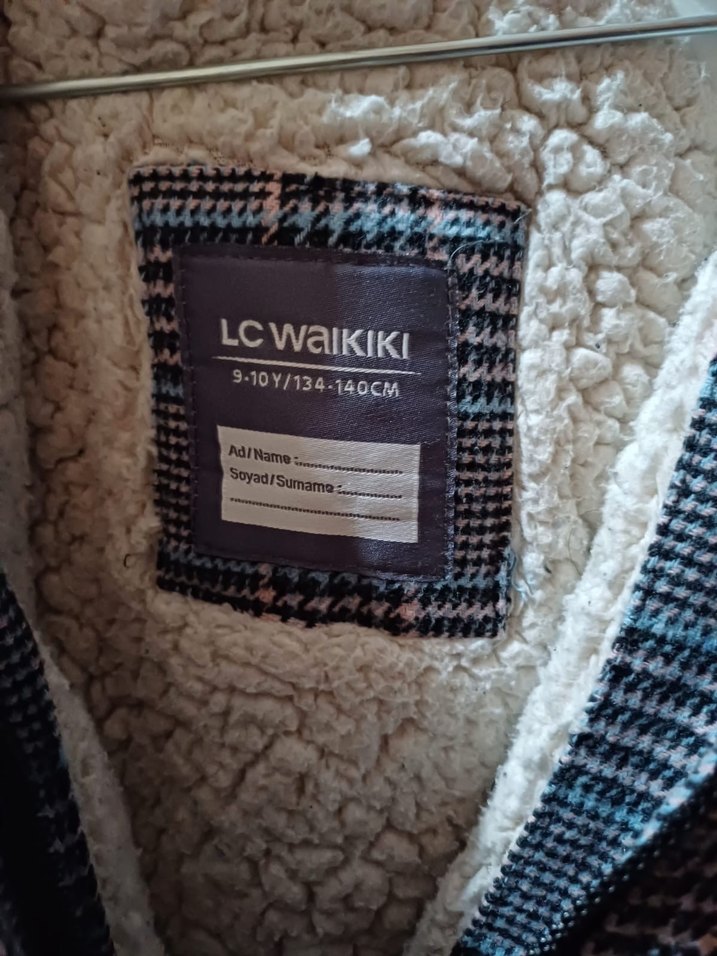 Kız Çocuk Gri Kareli Kürklü Kaban - Görsel 2