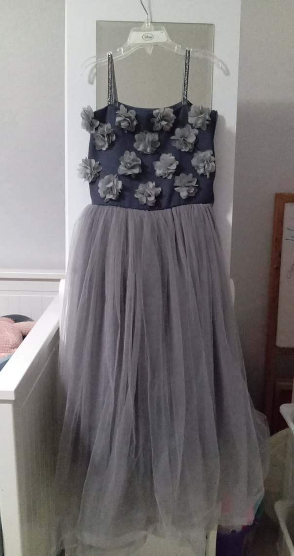 Gri Nakışlı Çiçekli Kız Çocuk Elbisesi - Görsel 2