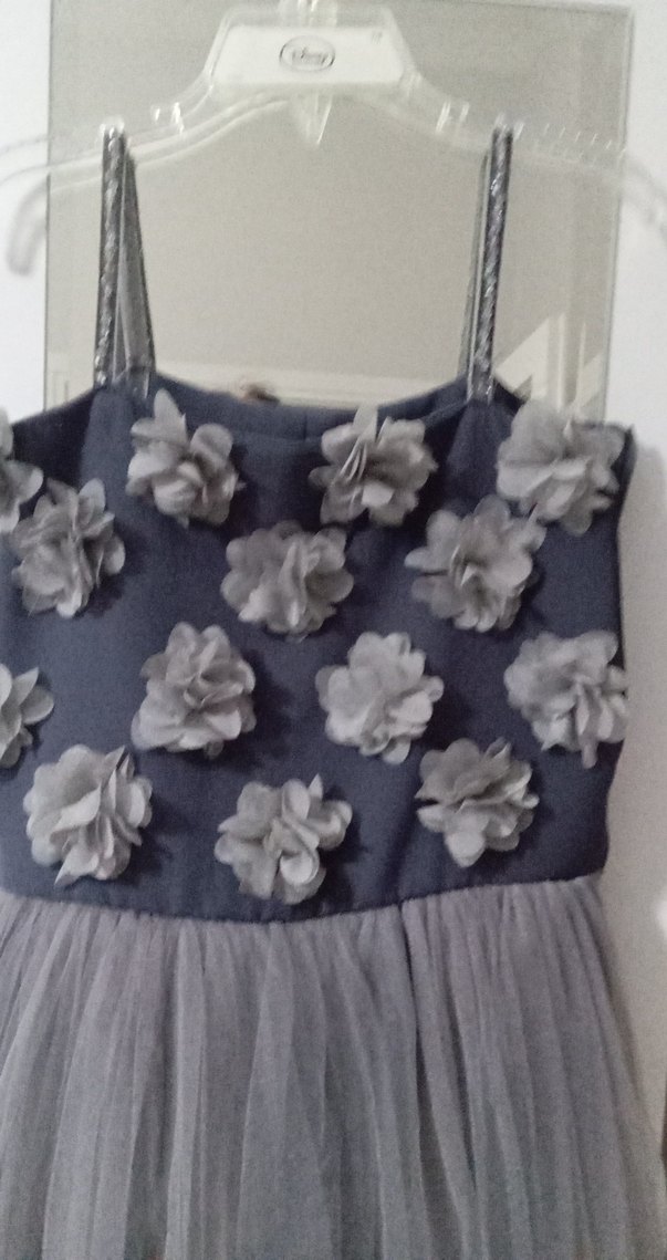 Gri Nakışlı Çiçekli Kız Çocuk Elbisesi - Görsel 3