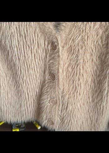 Bej Kız çocuk  Kürk Detaylı Triko Hırka - Görsel 2