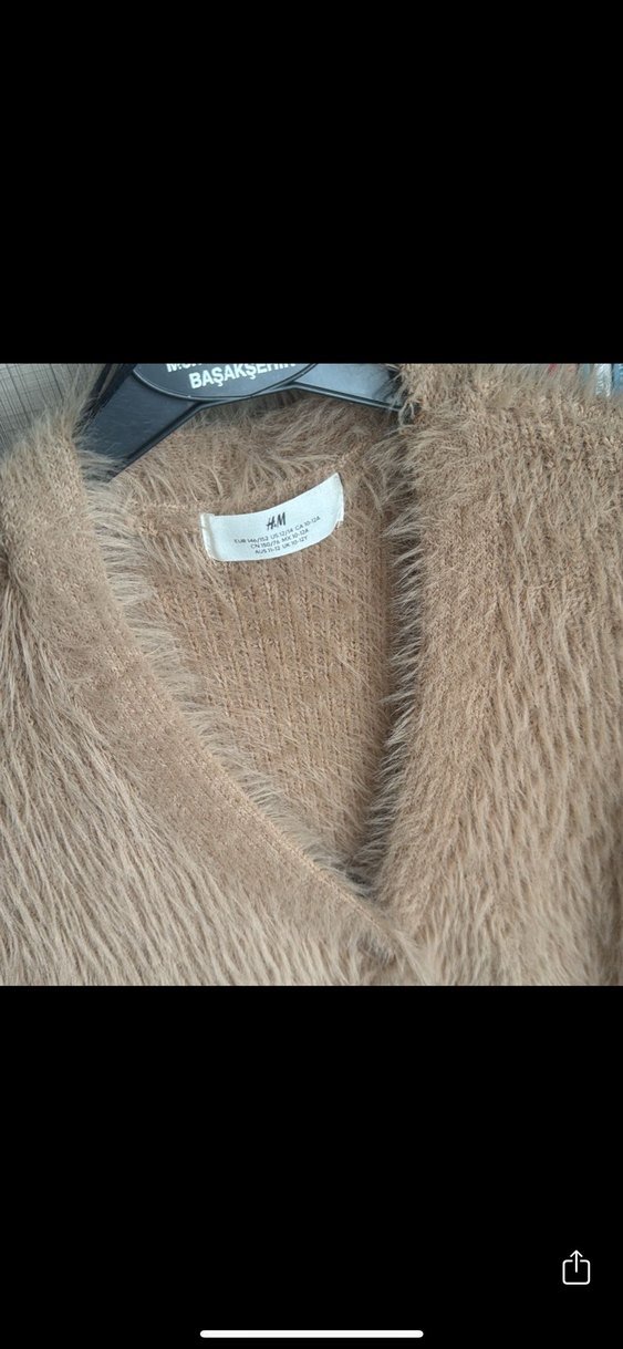 Bej Kız çocuk  Kürk Detaylı Triko Hırka - Görsel 5