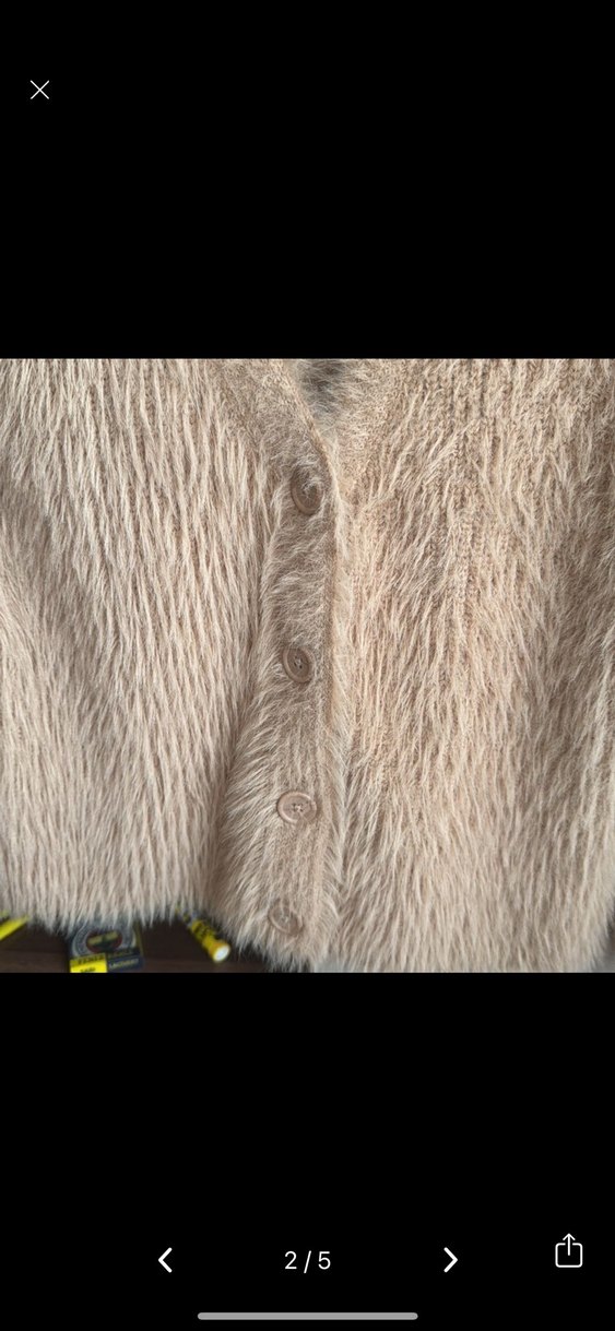 Bej Kız çocuk  Kürk Detaylı Triko Hırka - Görsel 2