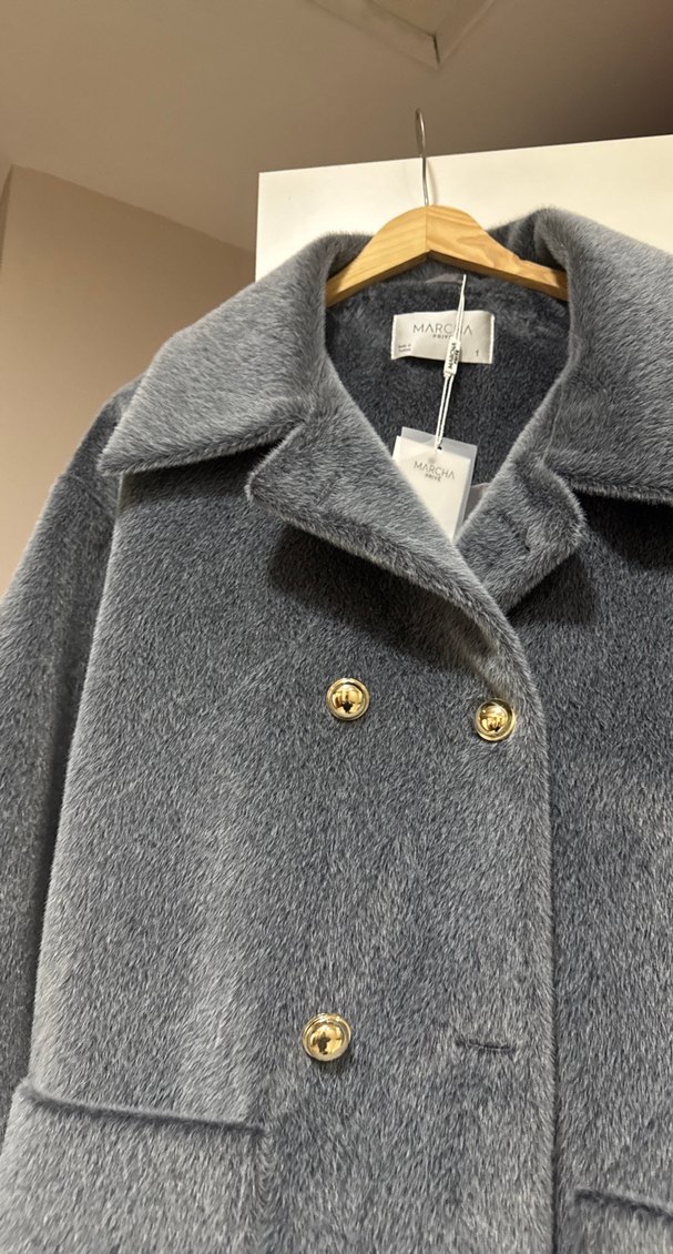 Düğmeli Gri Midi Kadın Kaban - Görsel 2