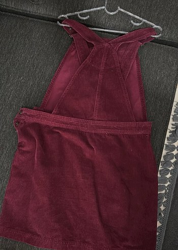 Kadın Bordo Süet Askılı Midi Salopet - Görsel 5