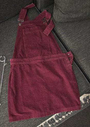 Kadın Bordo Süet Askılı Midi Salopet - Görsel 3