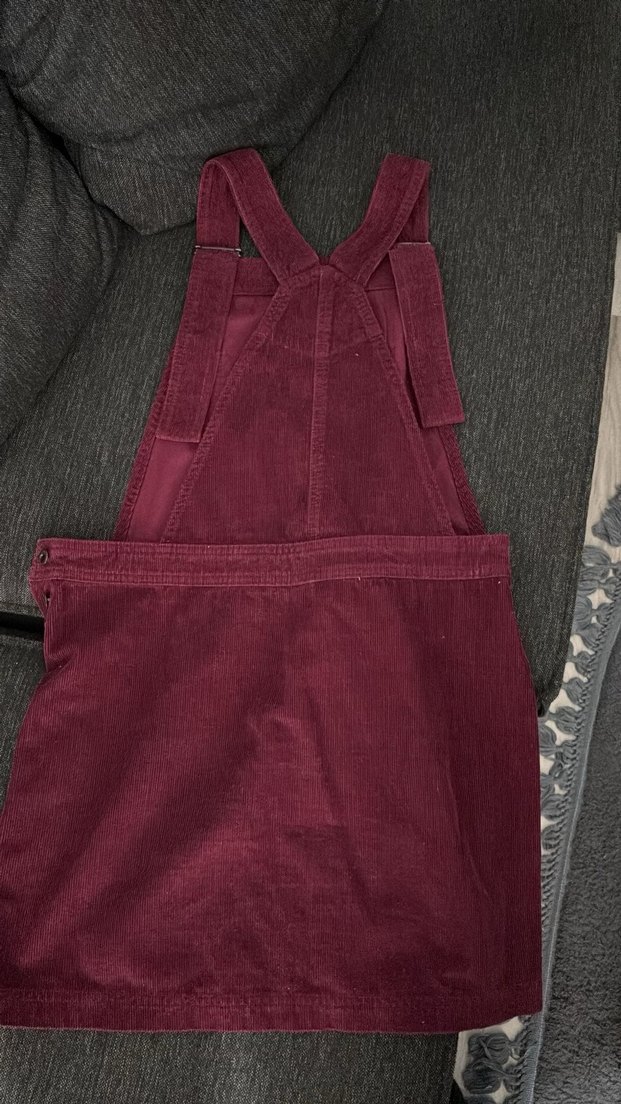 Kadın Bordo Süet Askılı Midi Salopet - Görsel 2