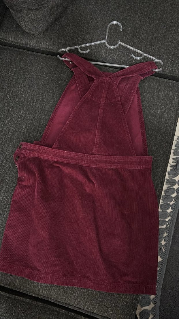 Kadın Bordo Süet Askılı Midi Salopet - Görsel 5