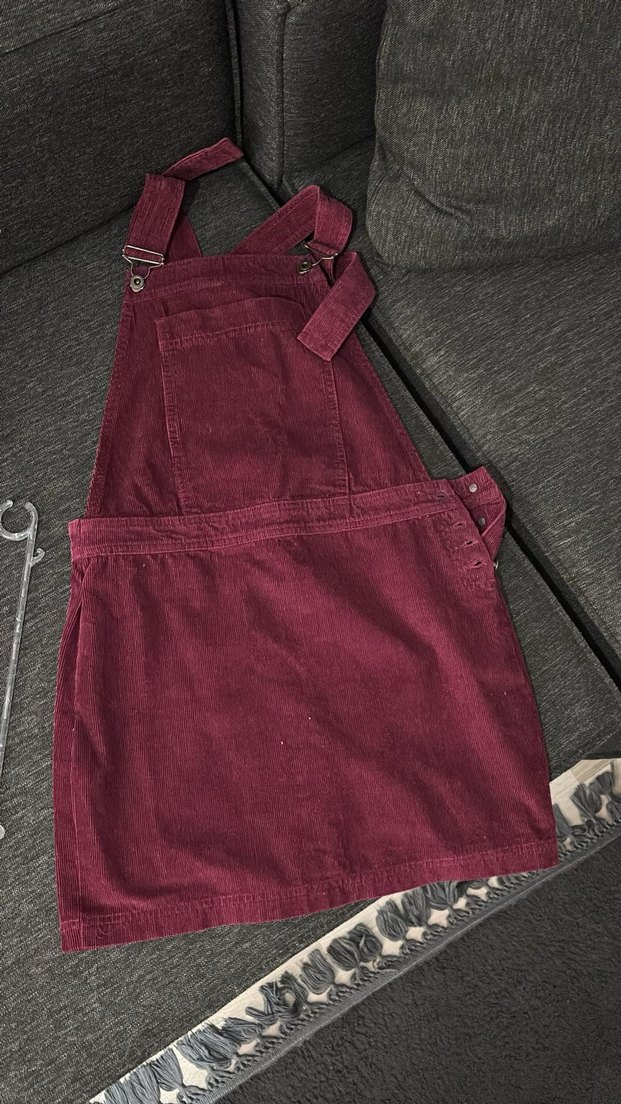 Kadın Bordo Süet Askılı Midi Salopet - Görsel 3