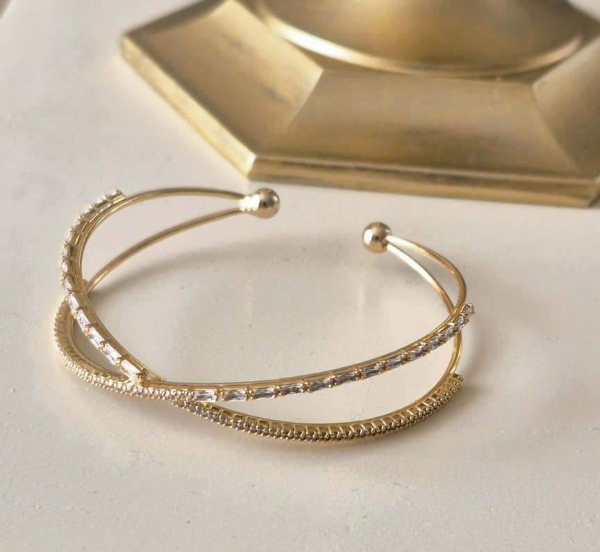 VIP kelepçe bileklik gold-taş detaylı - Görsel 2