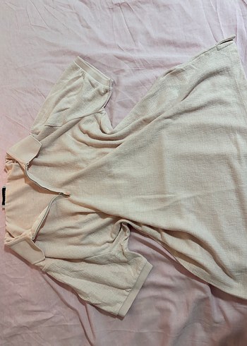 Bej V Yakalı Keten Hamile Gömleği - Görsel 3