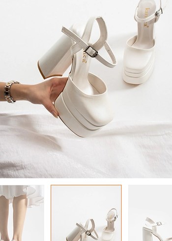 Beyaz Platform Topuklu Kadın Abiye Ayakkabı gelin nişan düğün - Görsel 2