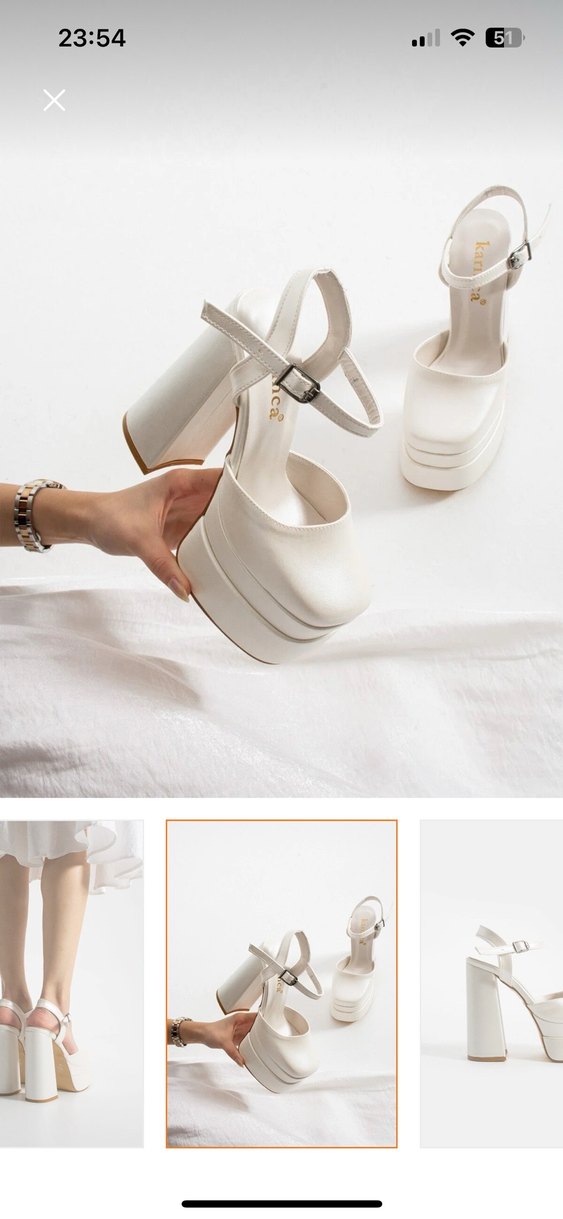 Beyaz Platform Topuklu Kadın Abiye Ayakkabı gelin nişan düğün - Görsel 2
