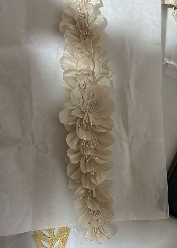 Bej Bohem Çiçekli Saç Aksesuarı gelin nişan nikah orkide kumaş - Görsel 2