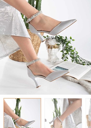 Beyaz İnci Detaylı İnce Topuklu Kadın Ayakkabı - Görsel 2