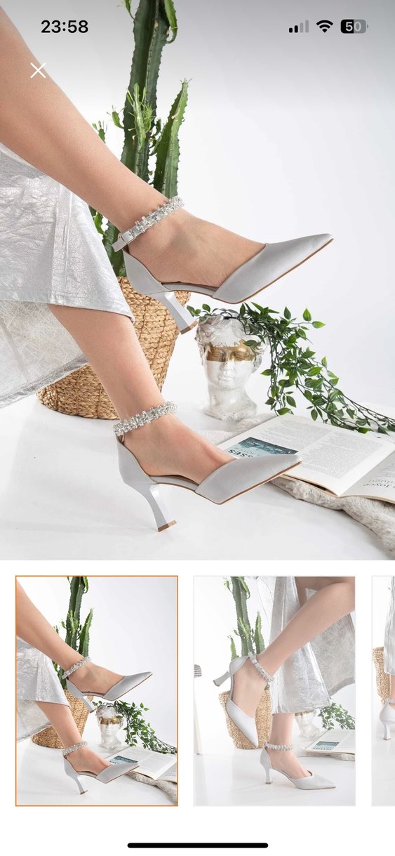 Beyaz İnci Detaylı İnce Topuklu Kadın Ayakkabı - Görsel 2