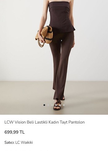 Acı Kahve Lastikli İspanyol Paça tayt pantolon - Görsel 2