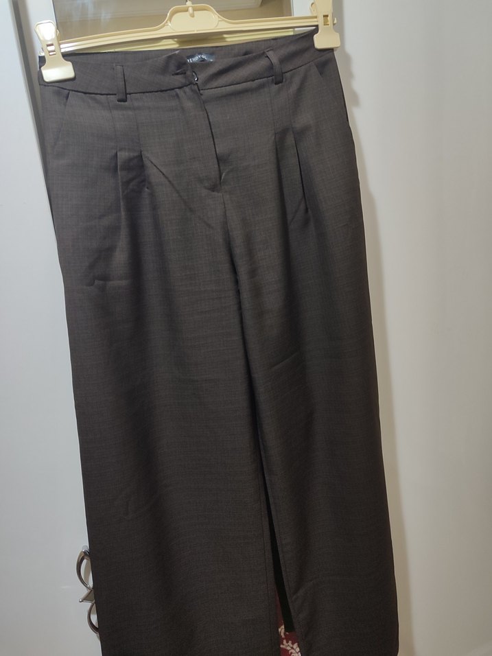 Kahverengi Kadın Pileli Kumaş Pantolon - Görsel 5